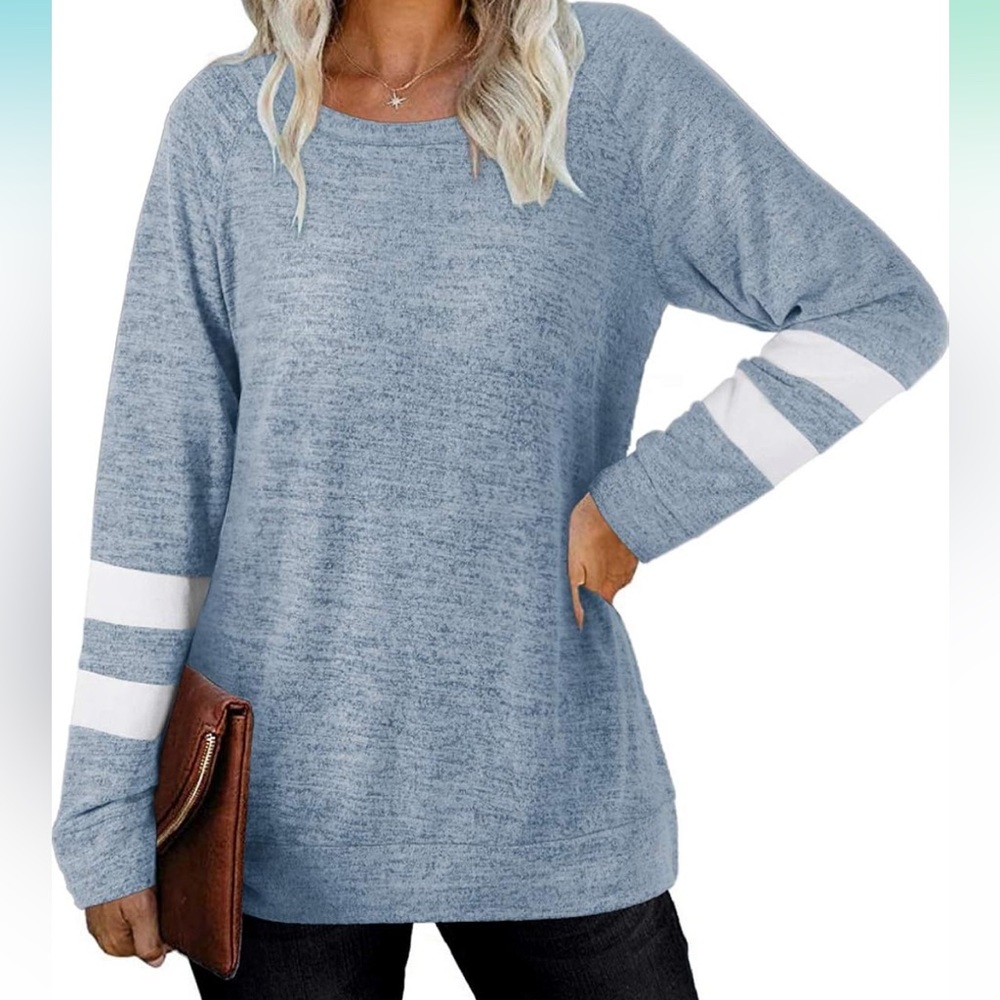 NSQTBA Womens Crewneck Sweatshirts Color Block Long Sleeve Tunic Top - XL